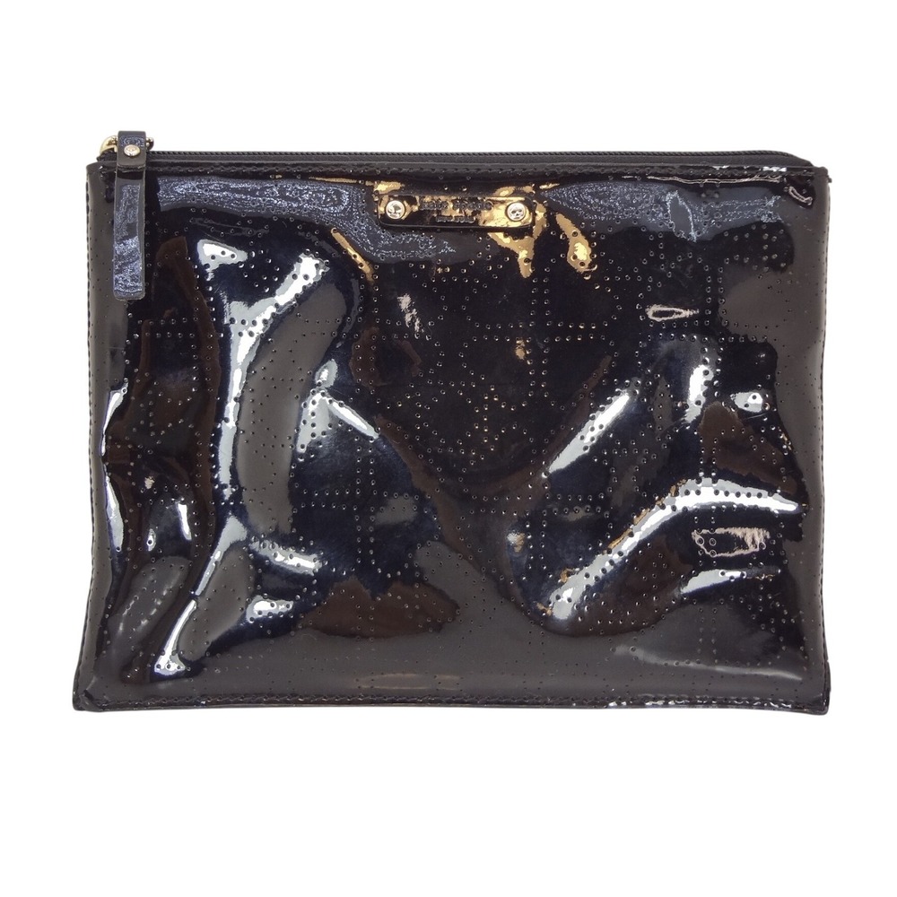 Kate Spade Pouch Women Medium Black Good Patent Leather Perforated Zip Clutch